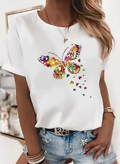 Butterfly Multi Colour T Shirt - White
