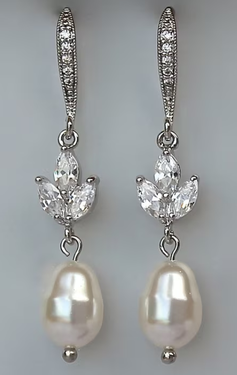 Avery Pearl and Diamante Drop - Silver