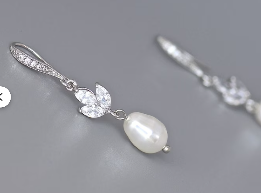Avery Pearl and Diamante Drop - Silver