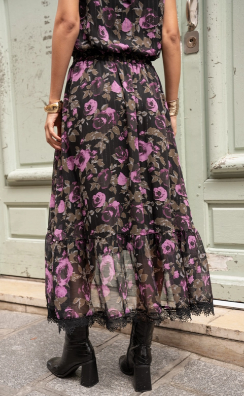 Floral Co Ord Lace Top and Asymetric Skirt Set