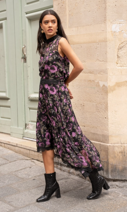 Floral Co Ord Lace Top and Asymetric Skirt Set