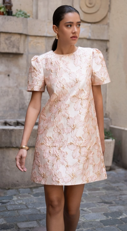 Pink Floral Jacquard Shift Dress
