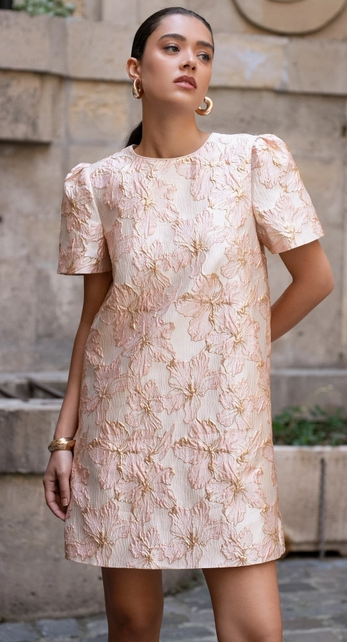 Pink Floral Jacquard Shift Dress