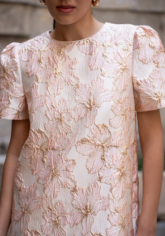 Pink Floral Jacquard Shift Dress