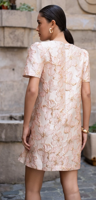 Pink Floral Jacquard Shift Dress
