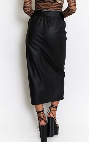 Faux Leather Belted Midi Skirt