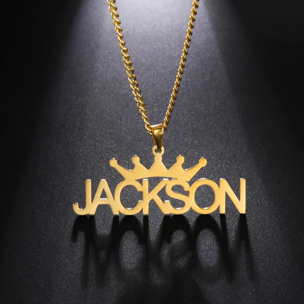 Crown Personalized Custom Name Necklace - Available in Gold or Silver