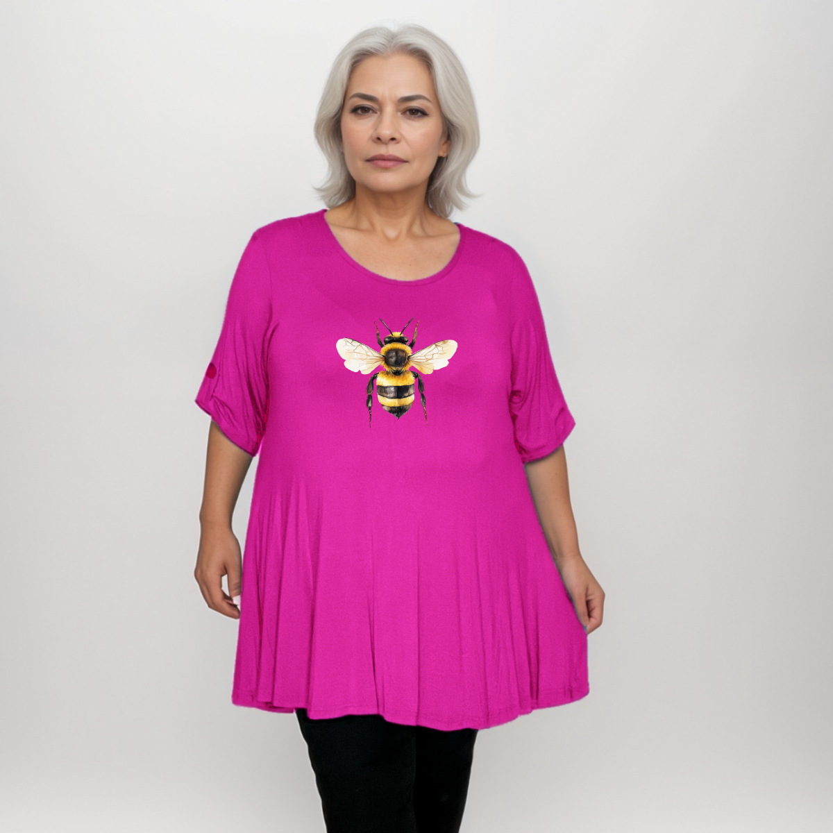 Bee Print Swing Top with Button Half-Sleeves - Various Colour Options