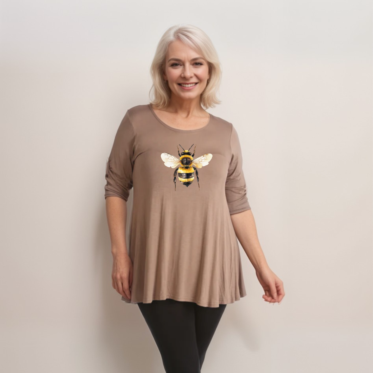 Bee Print Swing Top with Button Half-Sleeves - Various Colour Options