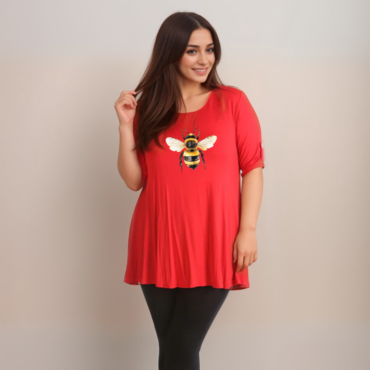Bee Print Swing Top with Button Half-Sleeves - Various Colour Options