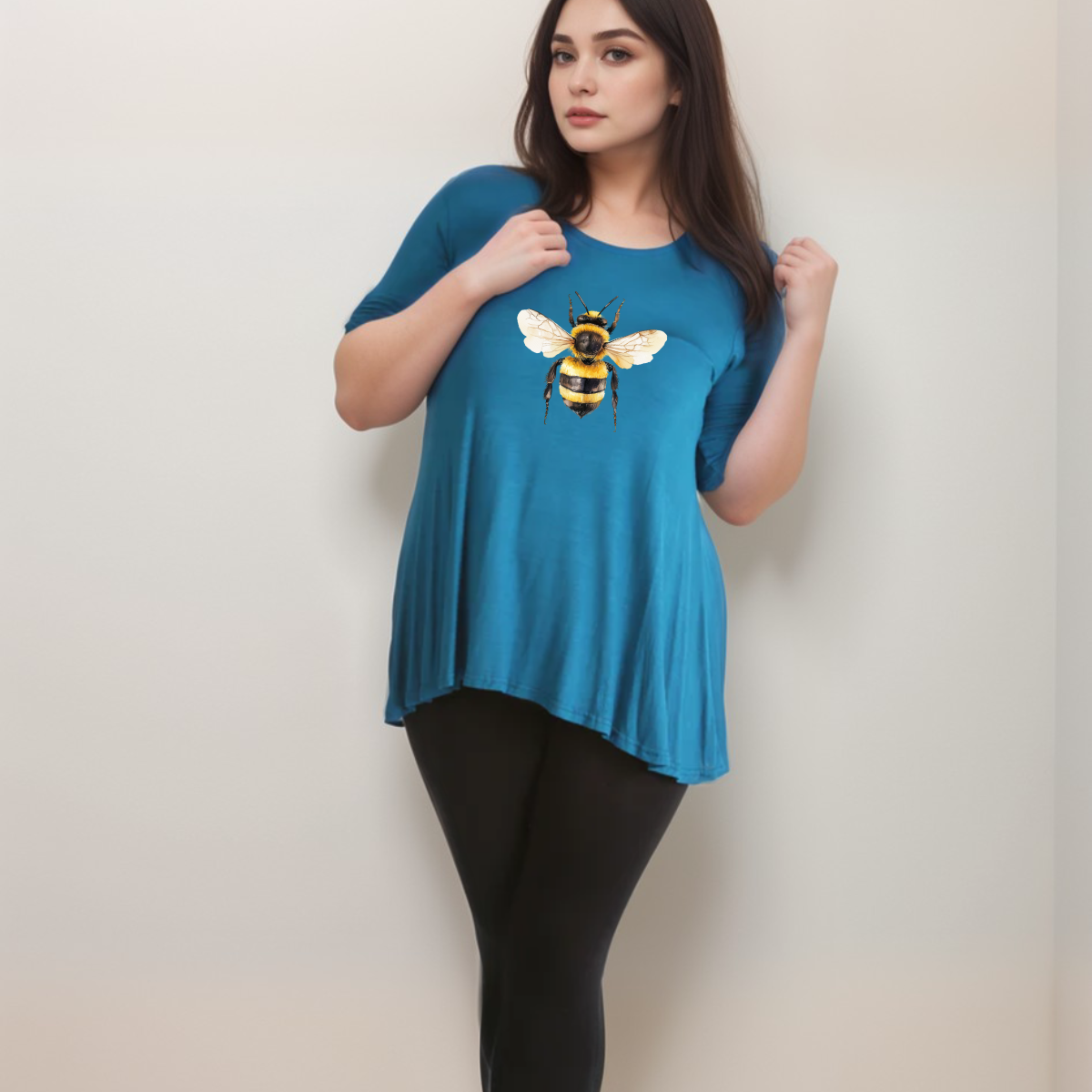 Bee Print Swing Top with Button Half-Sleeves - Various Colour Options