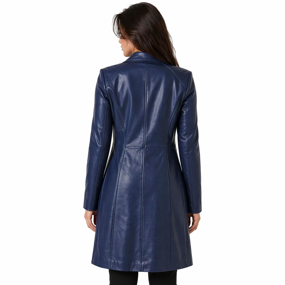 Genuine Leather Navy  Trench Coat