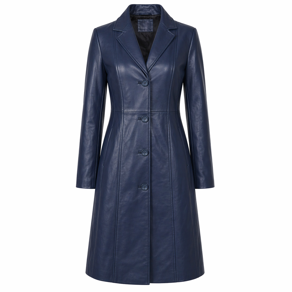 Genuine Leather Navy  Trench Coat