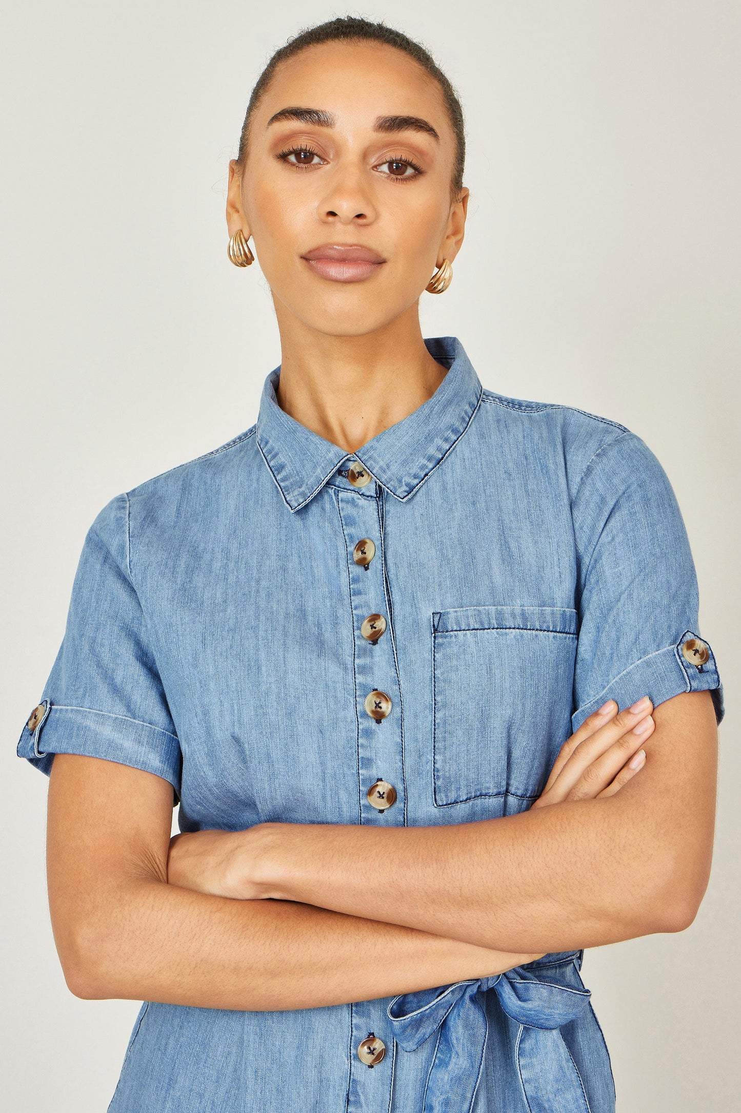 Blue Chambray Light Denim Button Jumpsuit