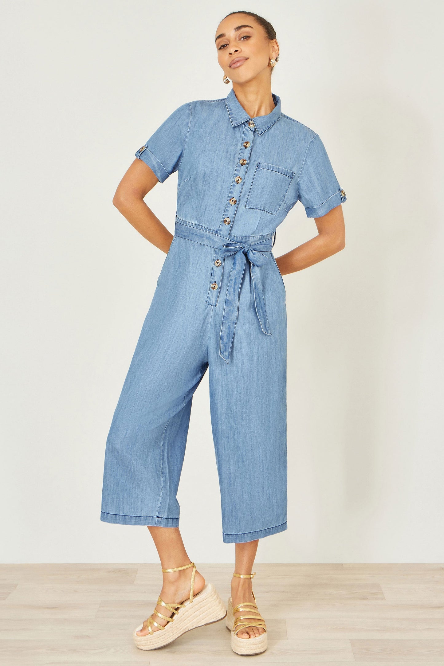 Blue Chambray Light Denim Button Jumpsuit