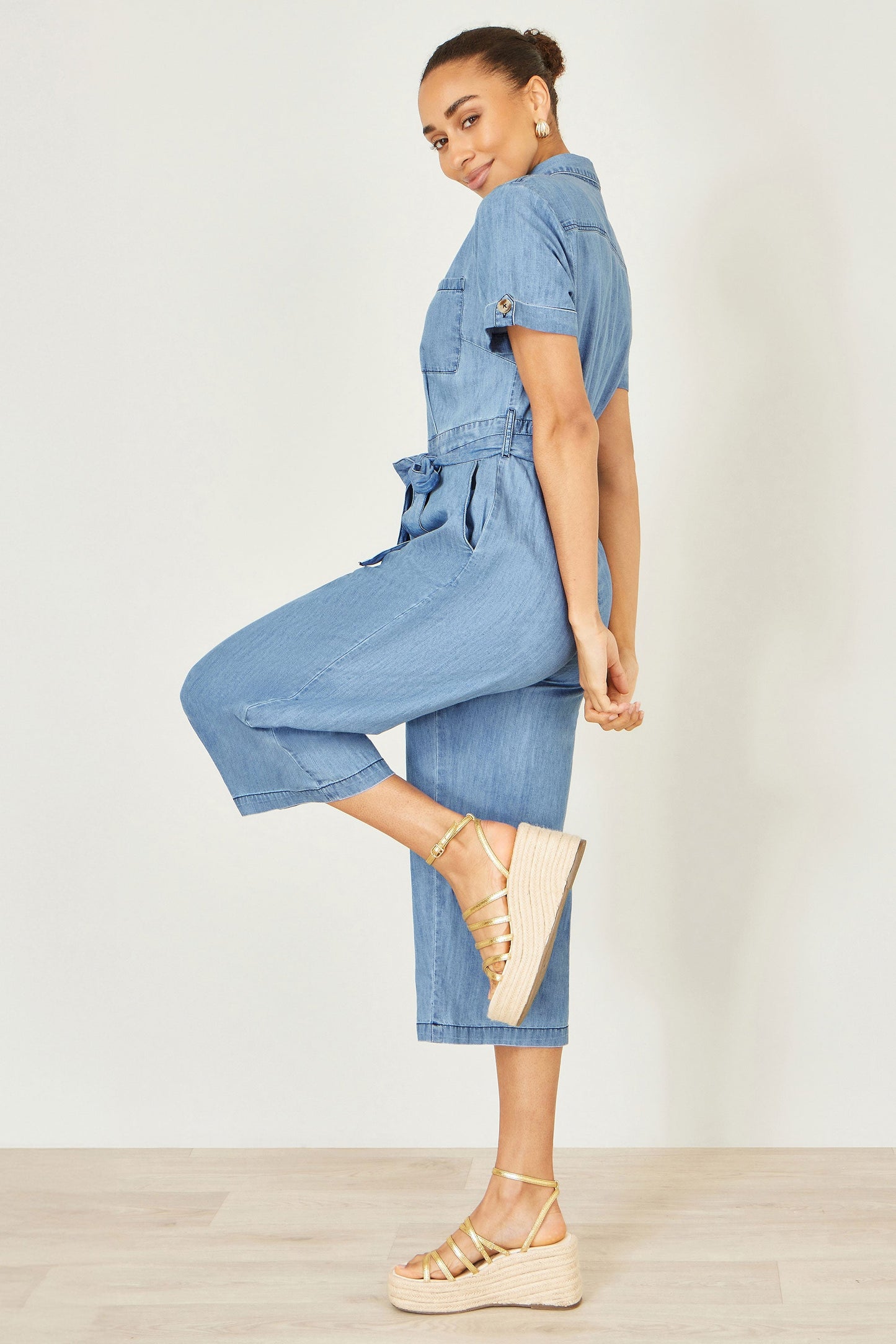 Blue Chambray Light Denim Button Jumpsuit