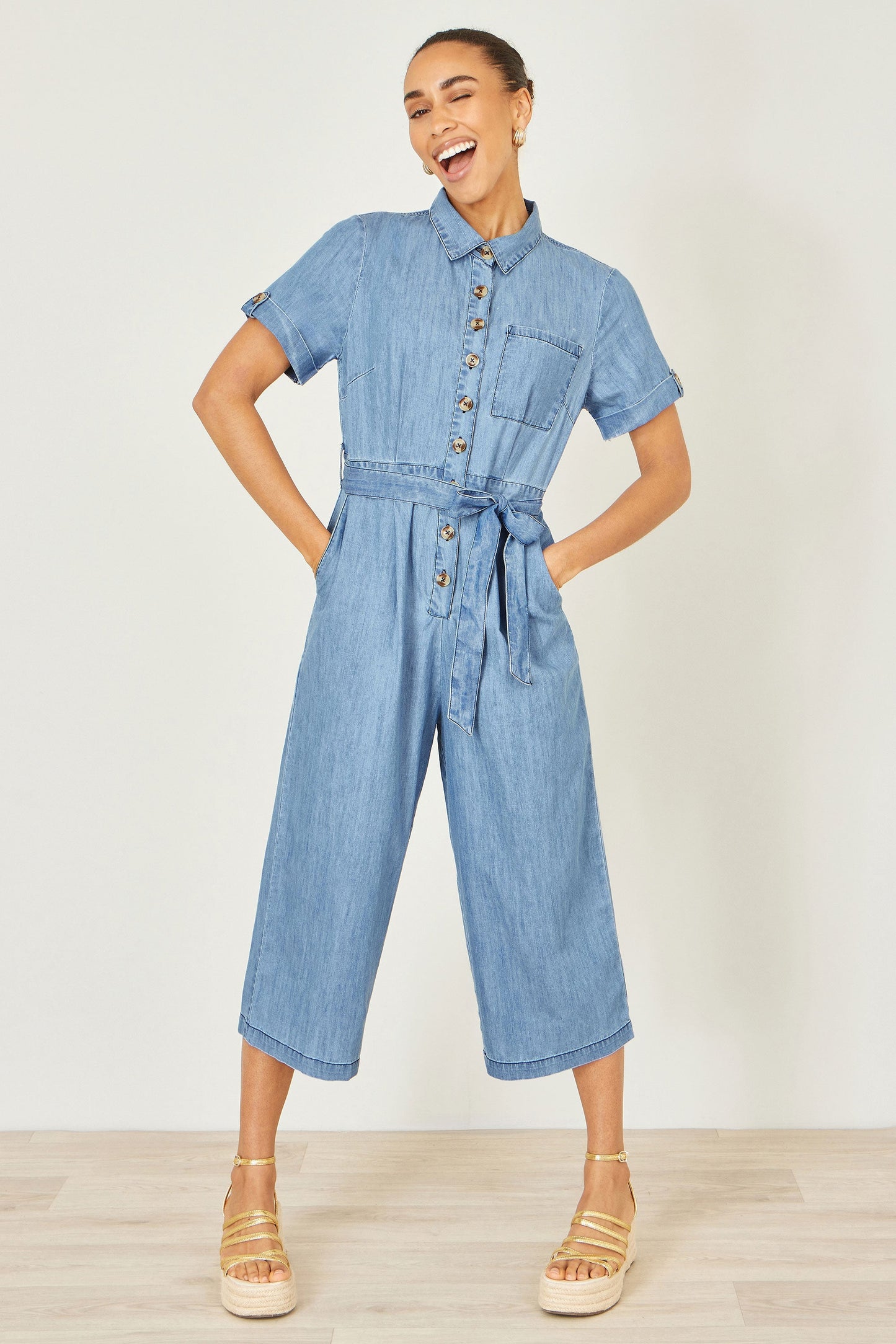 Blue Chambray Light Denim Button Jumpsuit
