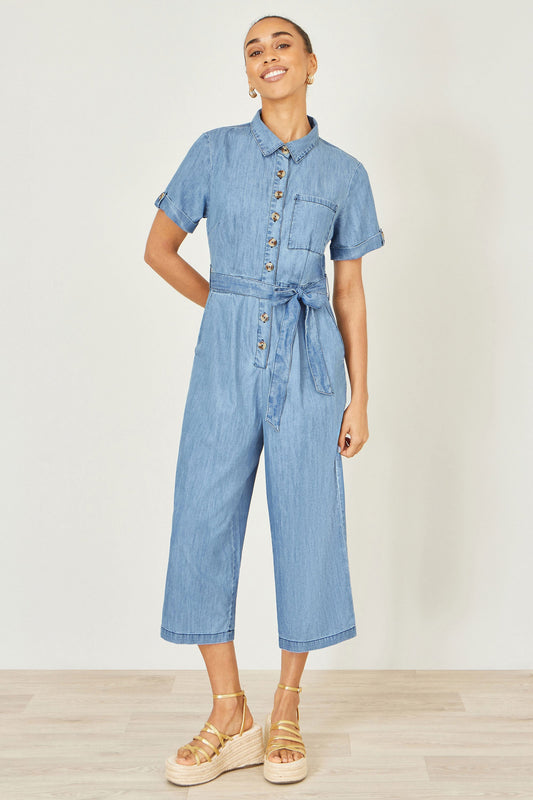 Blue Chambray Light Denim Button Jumpsuit