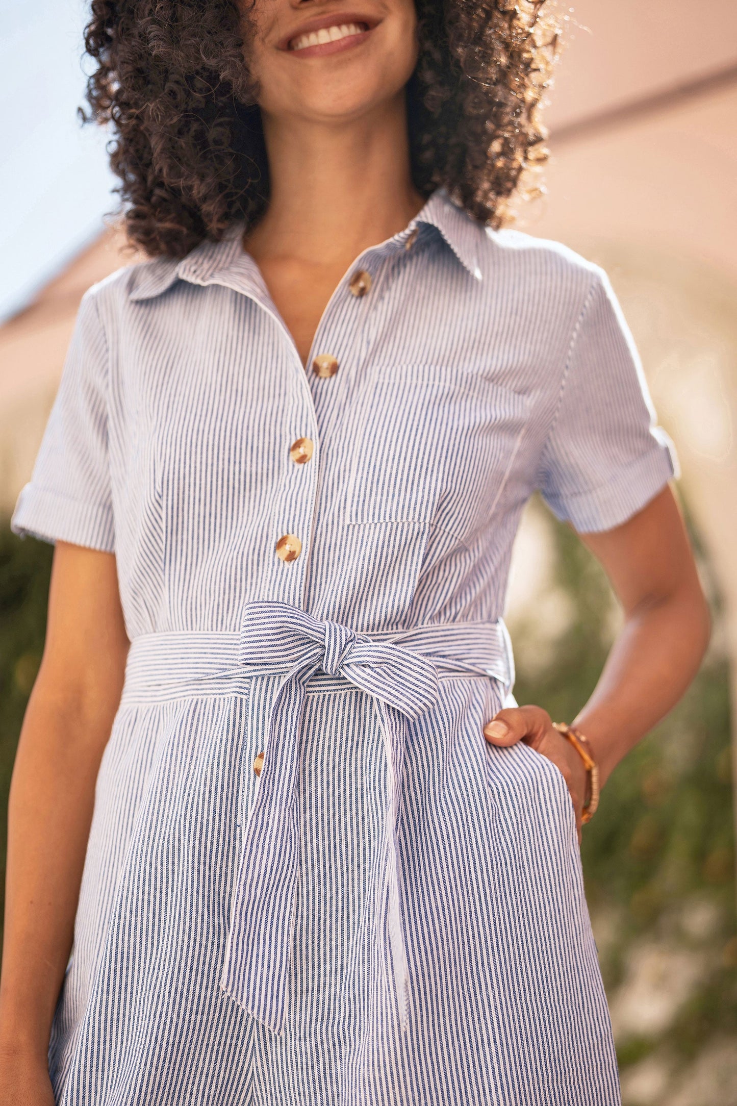 Blue Pinstripe Cotton Jumpsuit