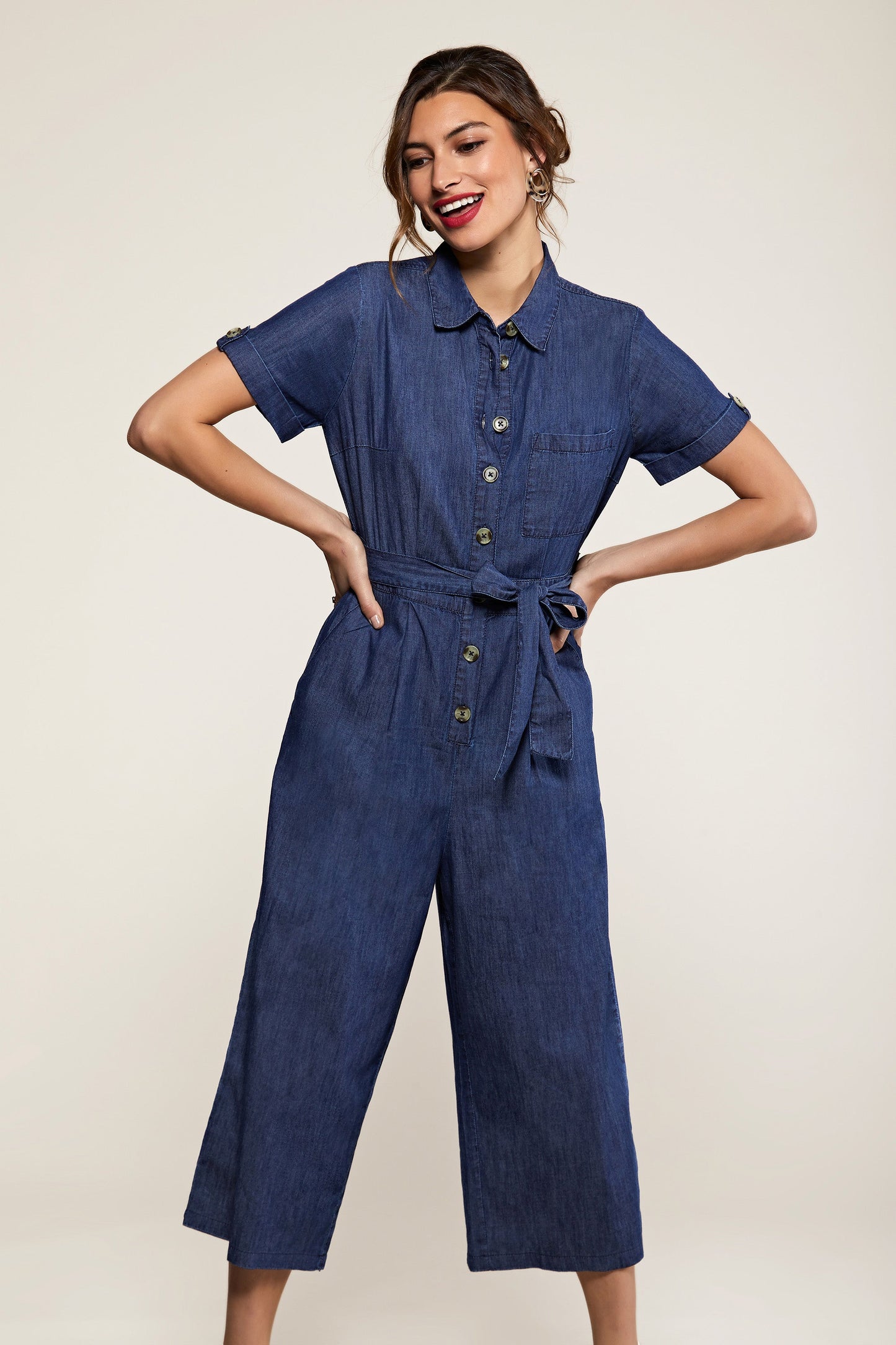 Blue Button Denim Jumpsuit