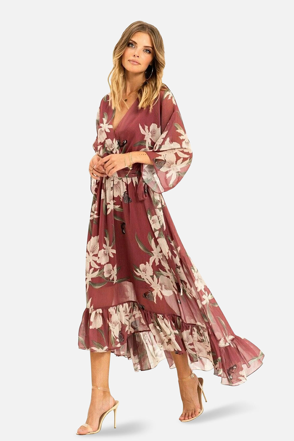 Rose Pink Floral Wrap Dress