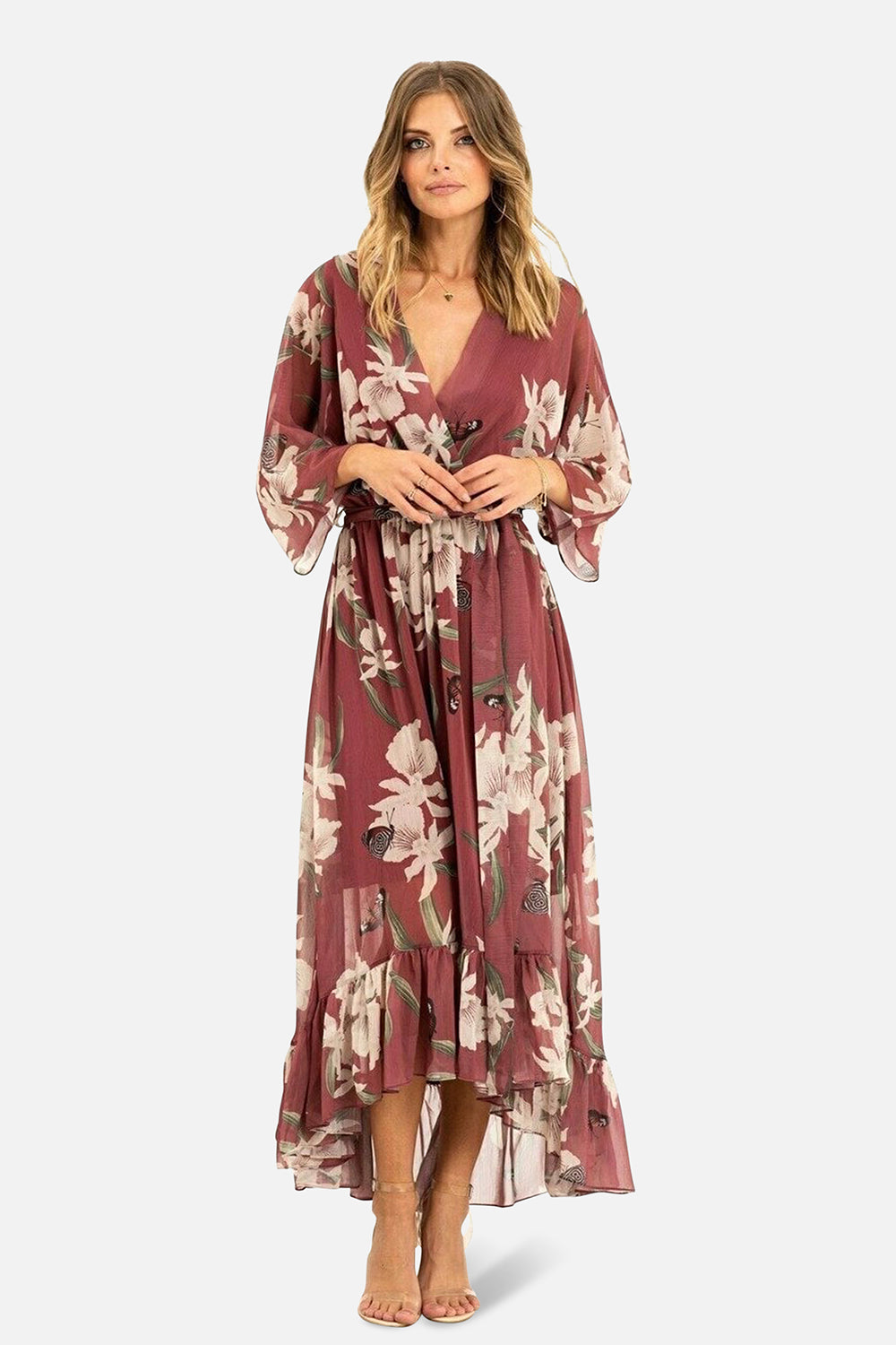 Rose Pink Floral Wrap Dress