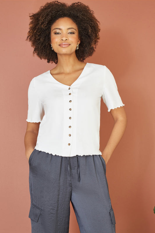 White Button Detail T-Shirt