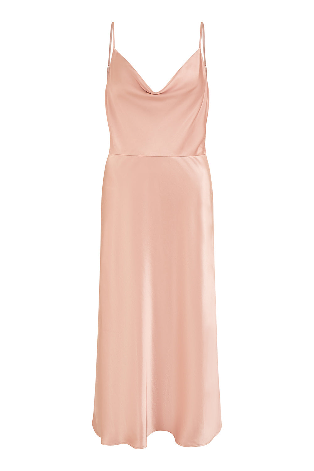Rose Pink Satin Cowl Neck Midi Slip Dress