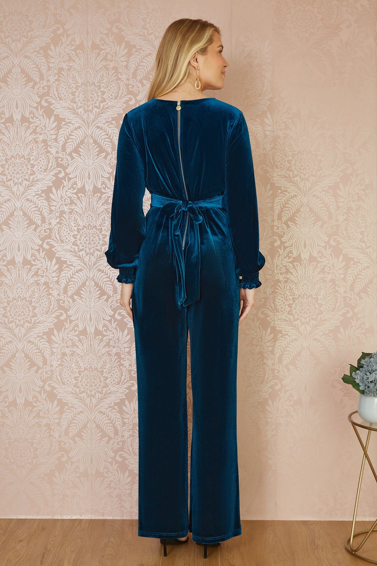 Teal Velvet Wrap Jumpsuit