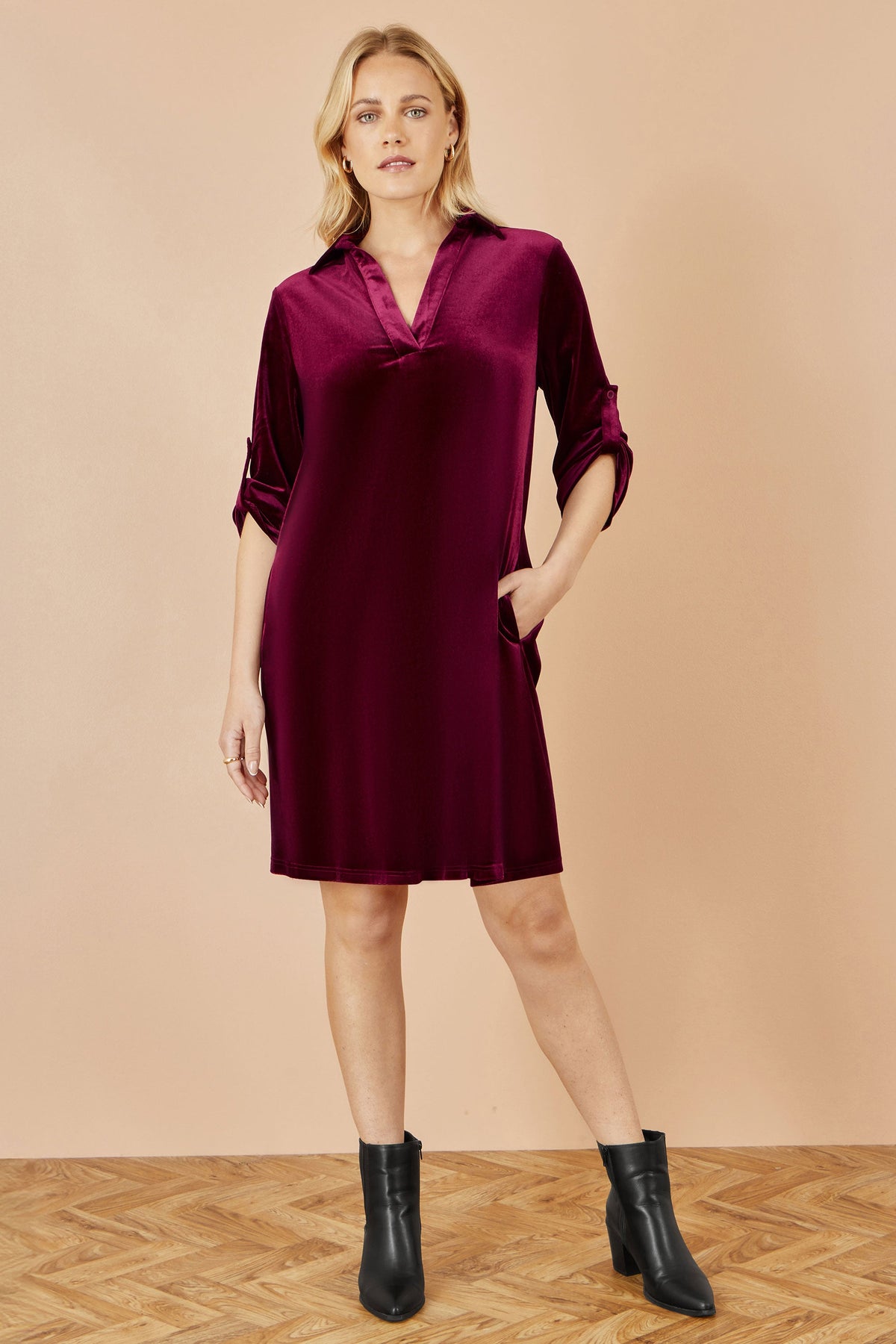 Burgundy Velvet Tunic Dress