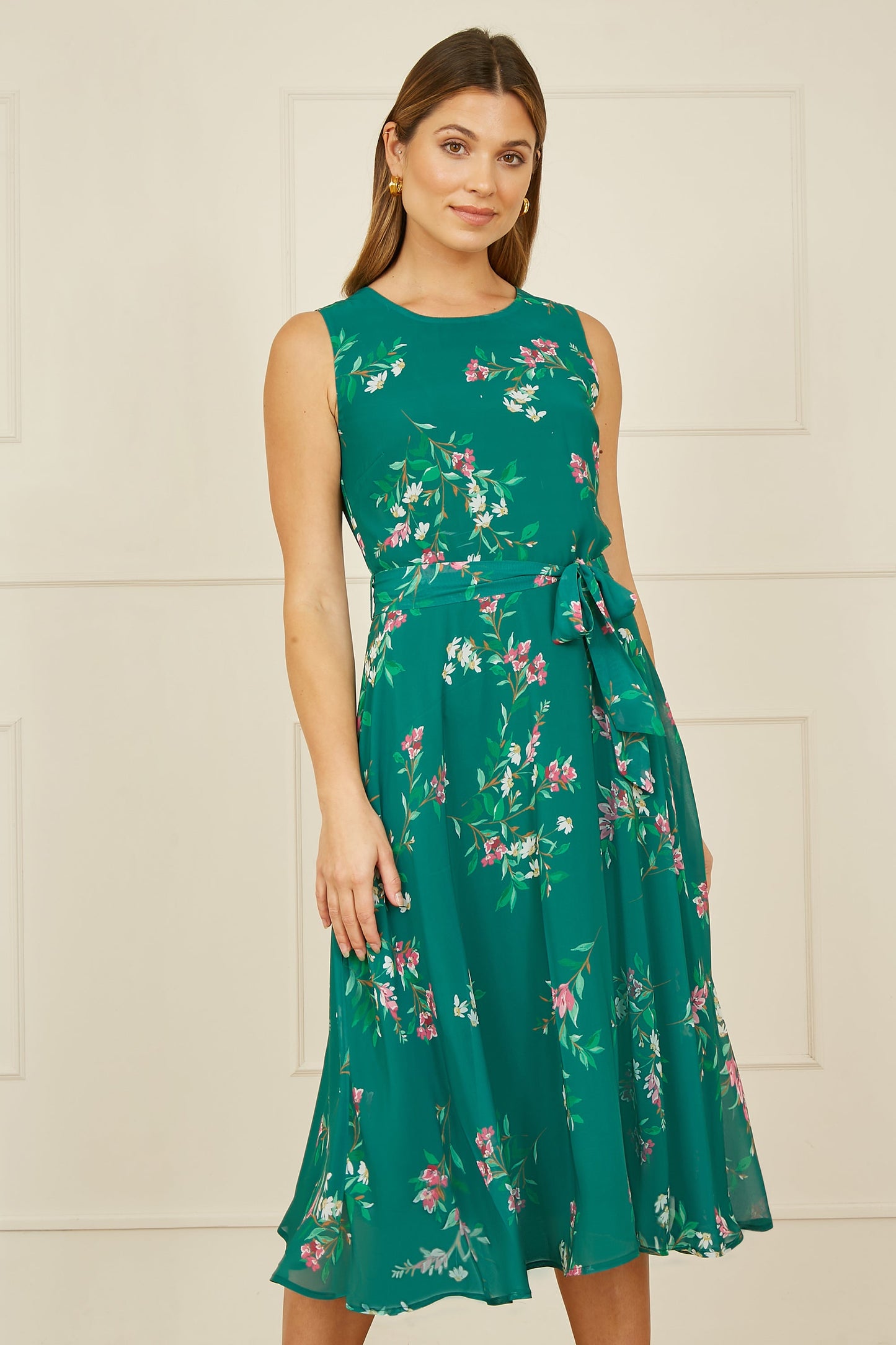 Green Daisy Print Skater Dress