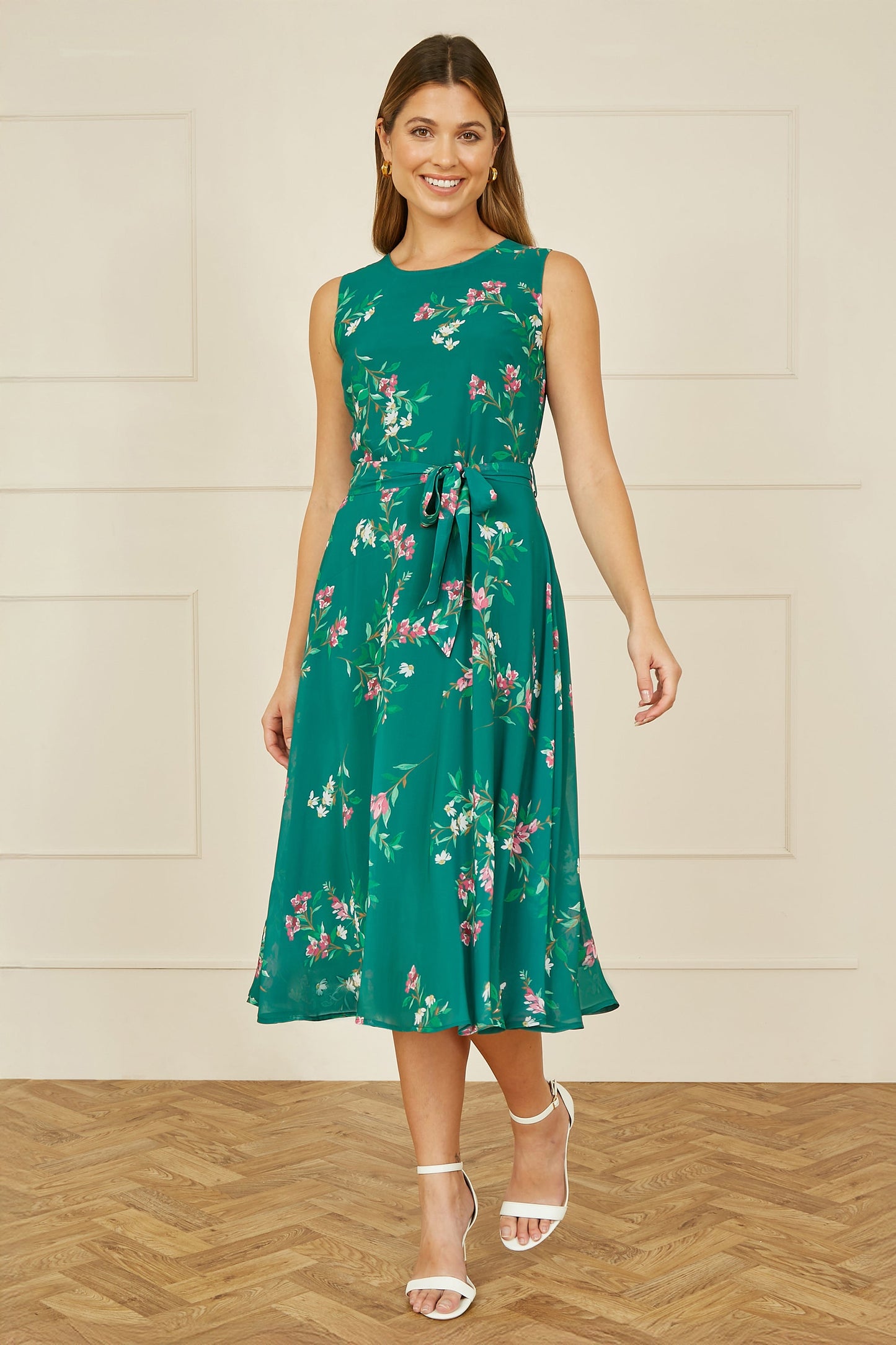 Green Daisy Print Skater Dress