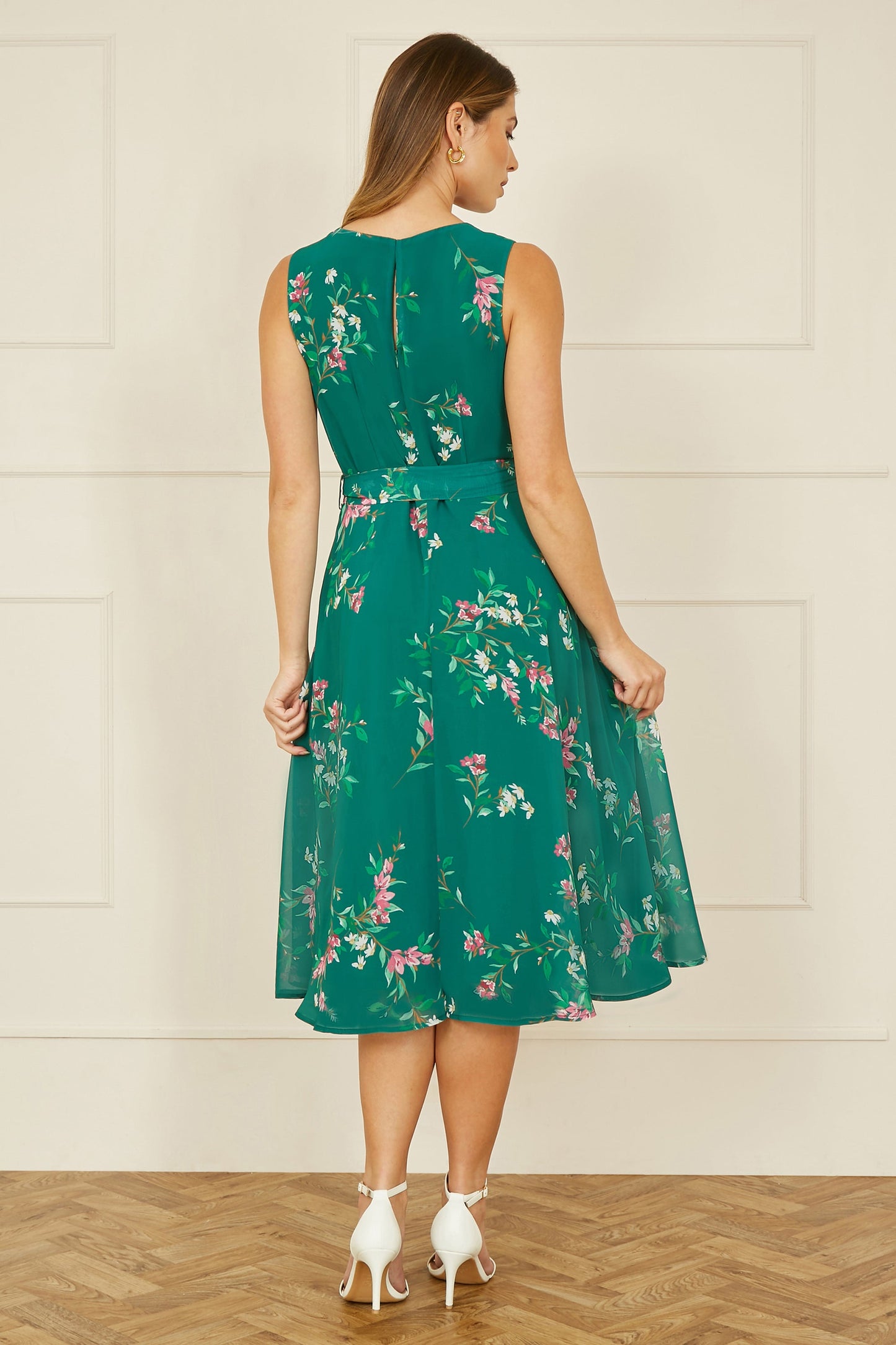 Green Daisy Print Skater Dress