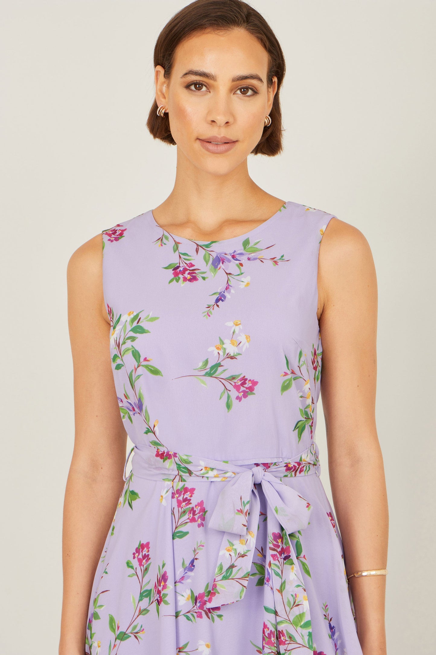 Lilac Floral Print Midi Skater Dress