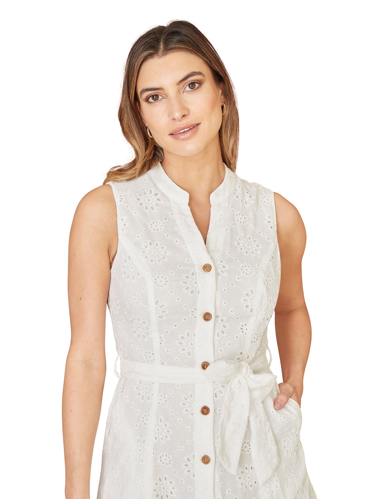 White Flower Broderie Anglaise Cotton Shirt Dress