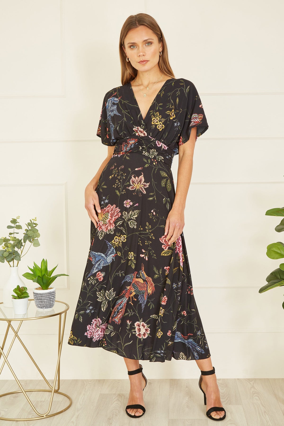 Black Floral Kimono Dress