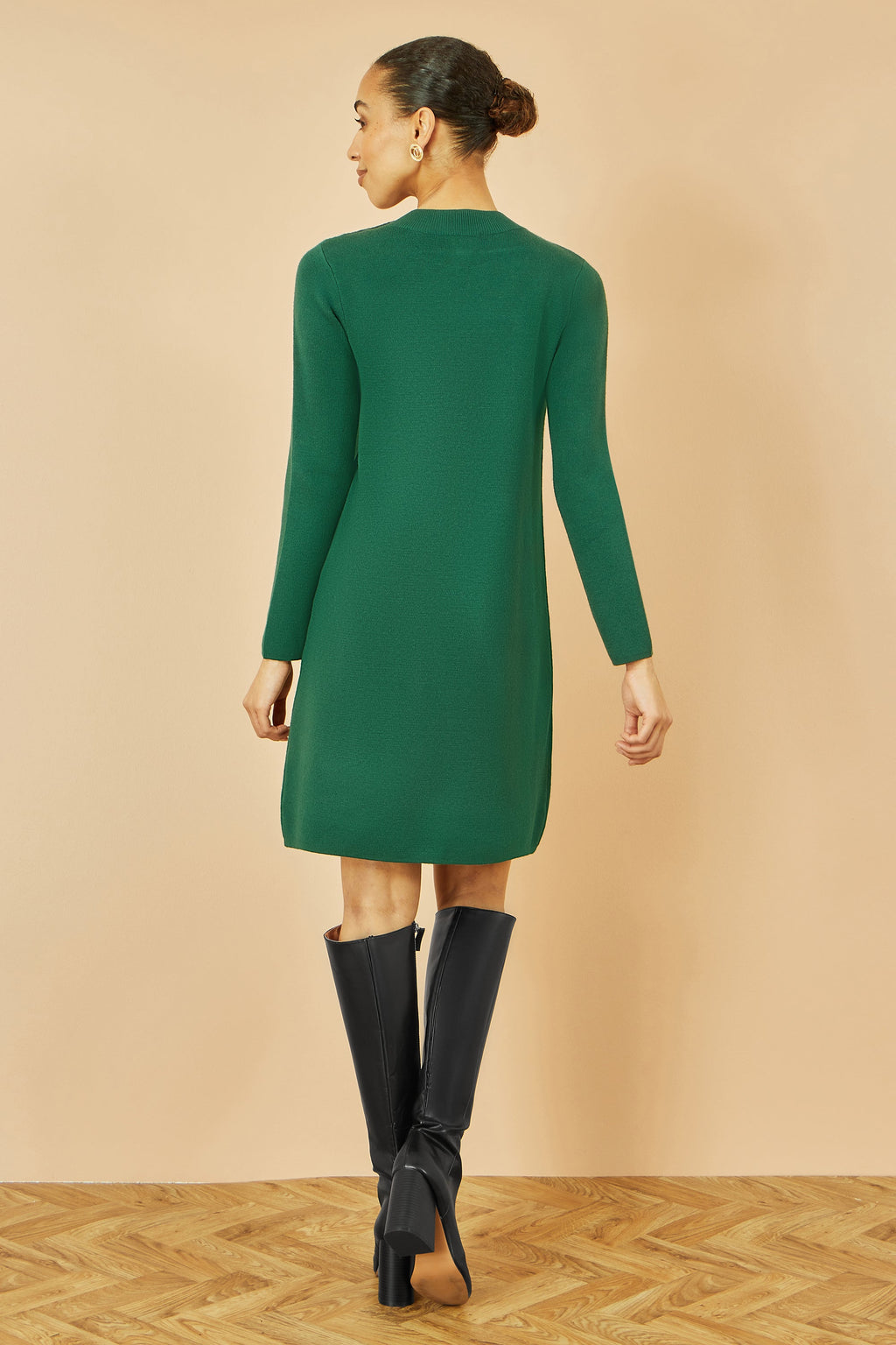 Green Knitted Tunic Dress With Gold Details