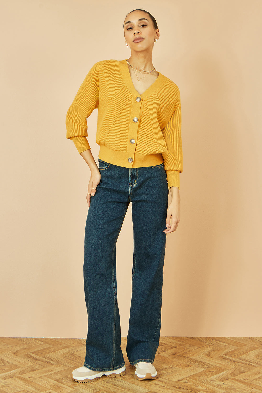 Mustard Stitch Detail Cardigan