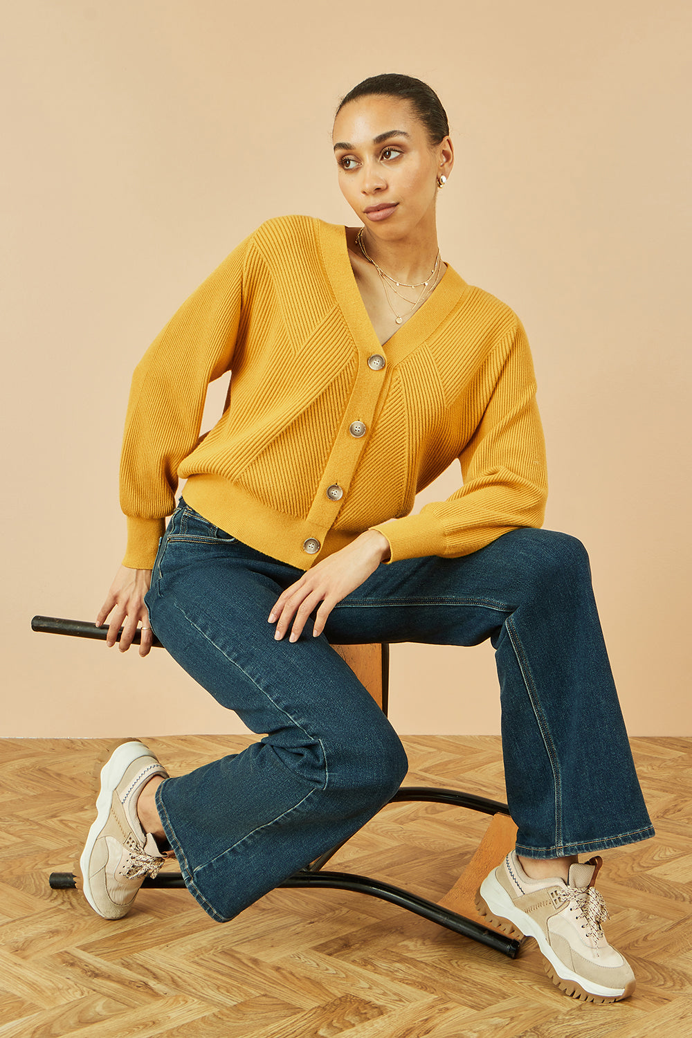 Mustard Stitch Detail Cardigan
