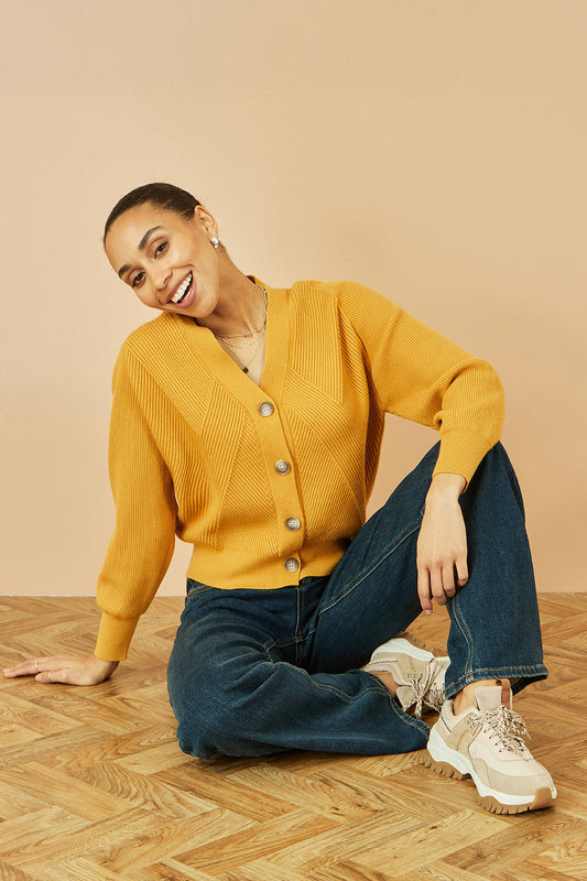 Mustard Stitch Detail Cardigan