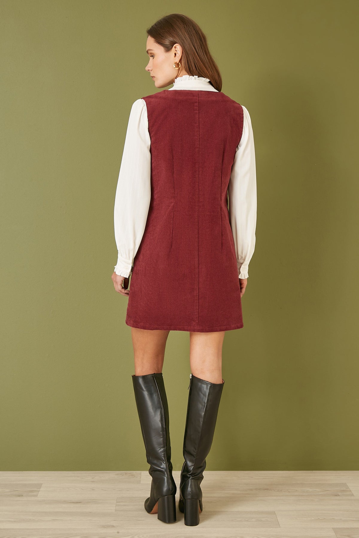 Burgundy Cord Pinafore Dress