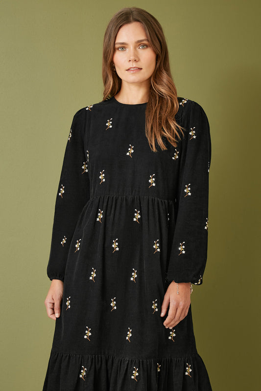 Black Floral Midi Dress