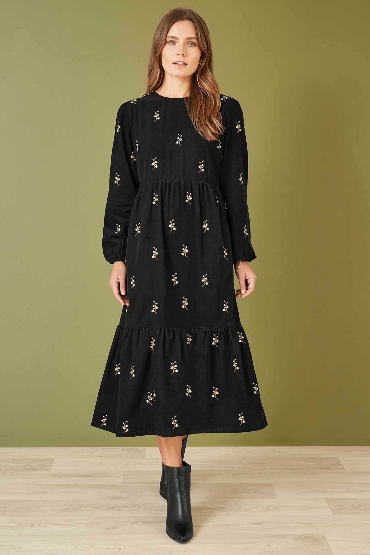 Black Floral Midi Dress
