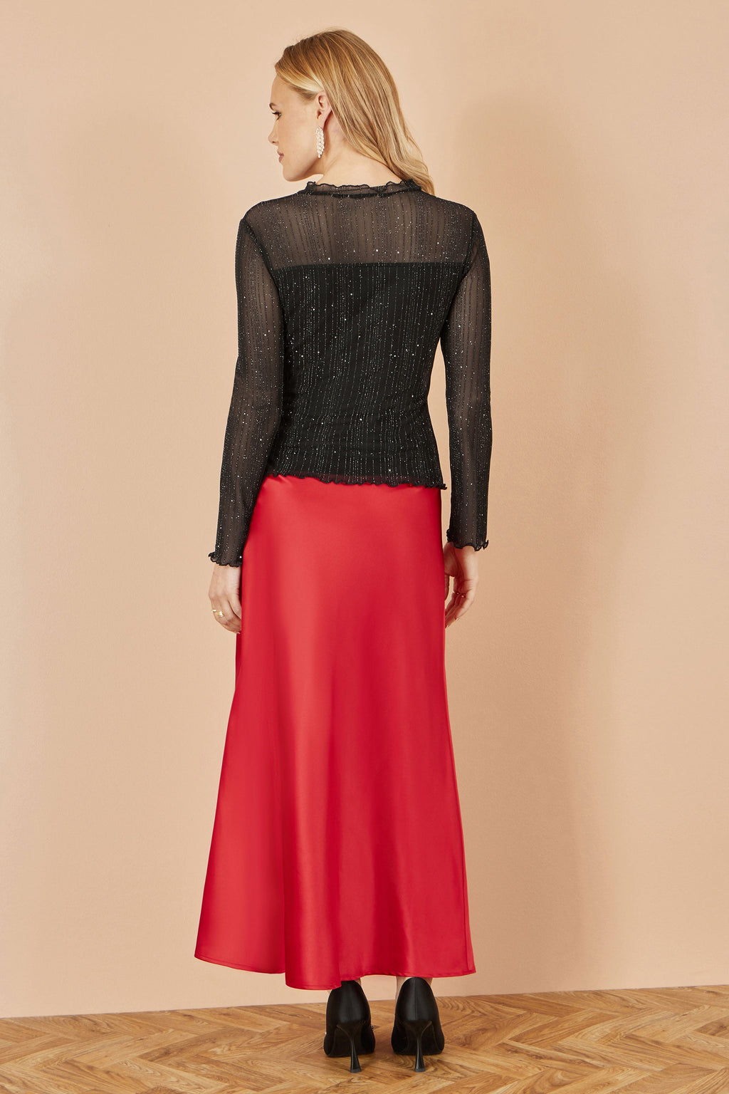 Red Satin Midi Skirt - Sizes 8 to 16