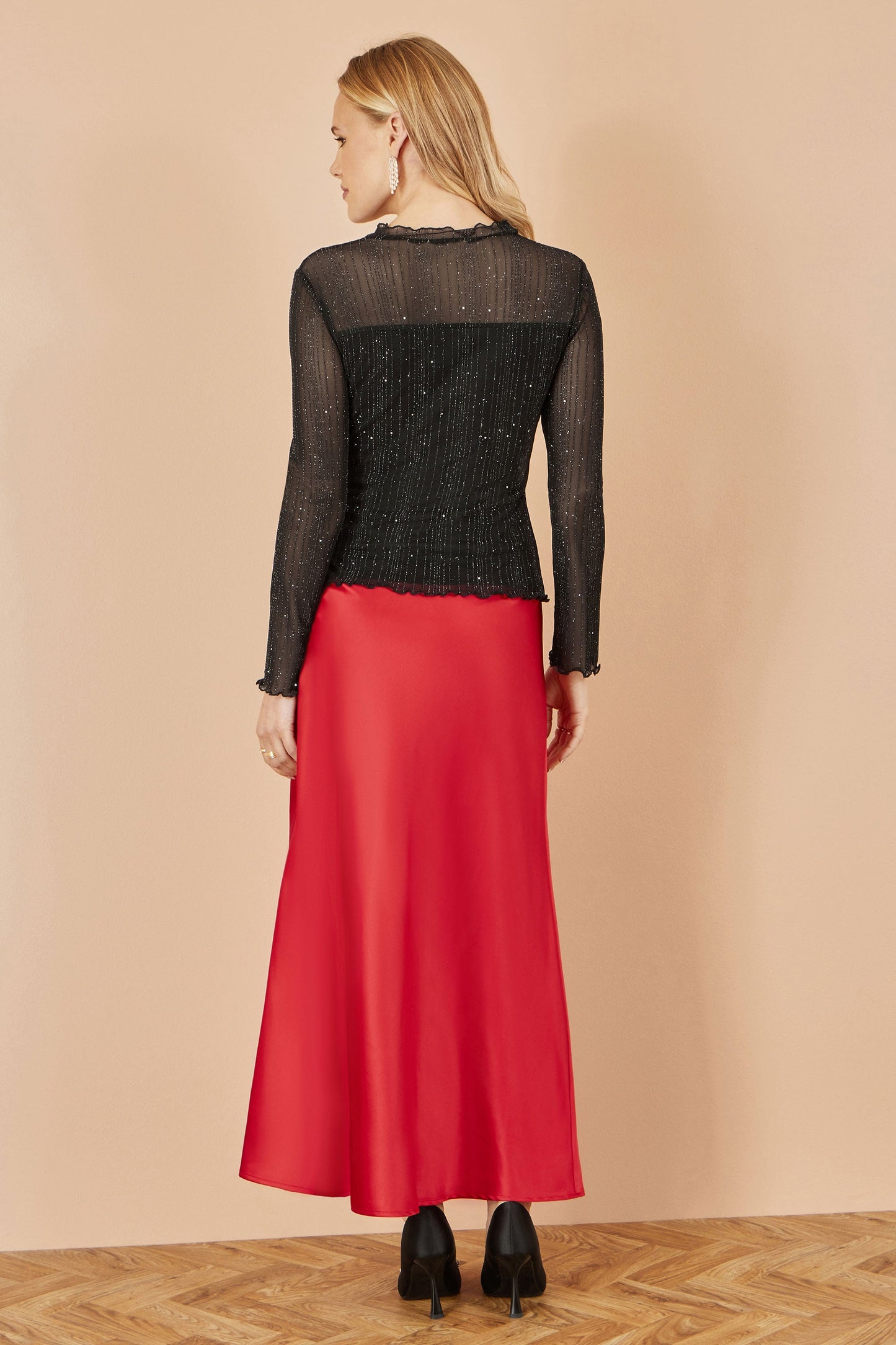 Red Satin Midi Skirt - Sizes 8 to 16