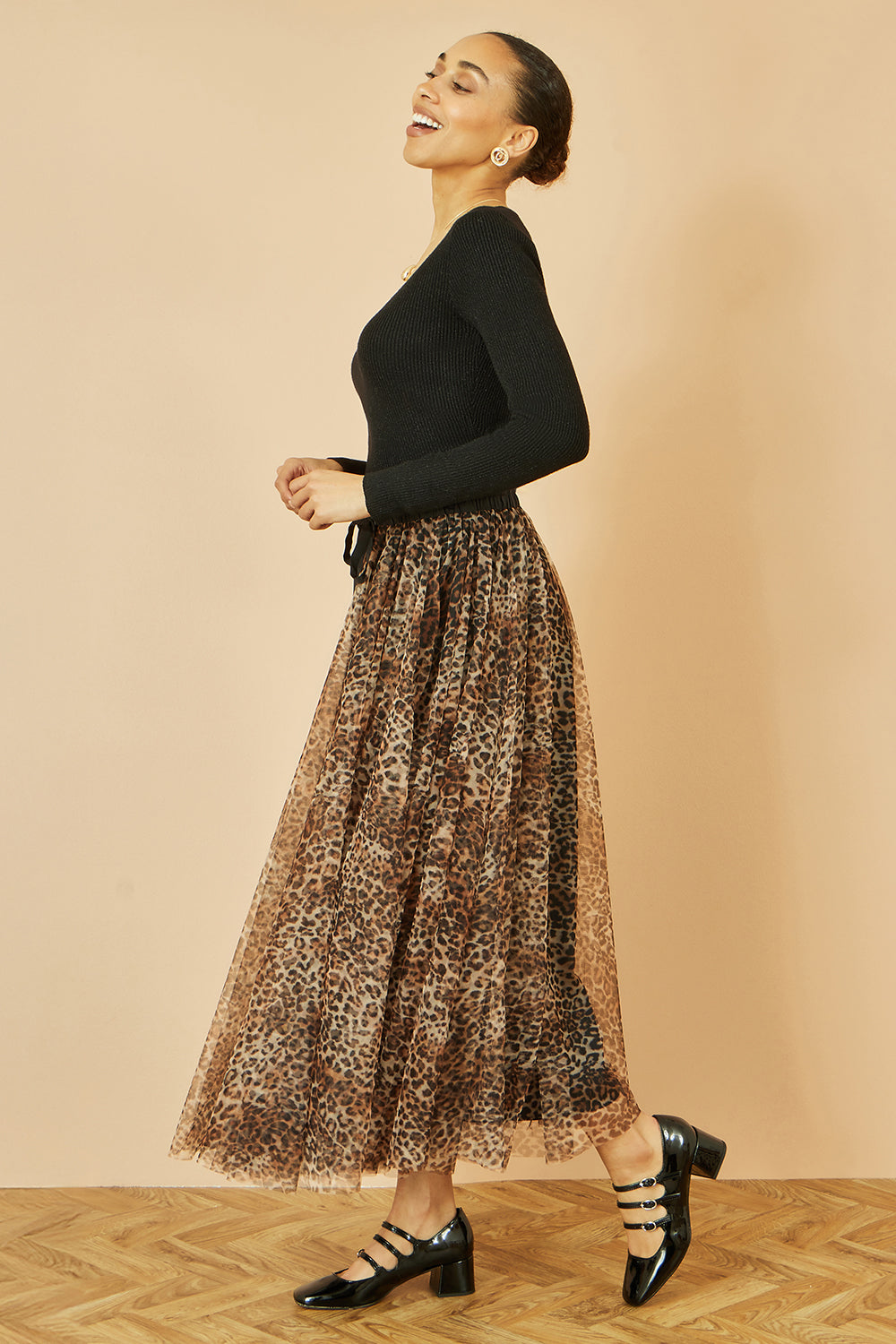 Brown Leopard Tulle Skirt | Women's Animal Print Midi Skirt
