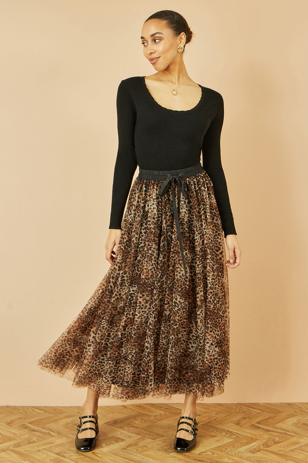 Brown Leopard Tulle Skirt | Women's Animal Print Midi Skirt