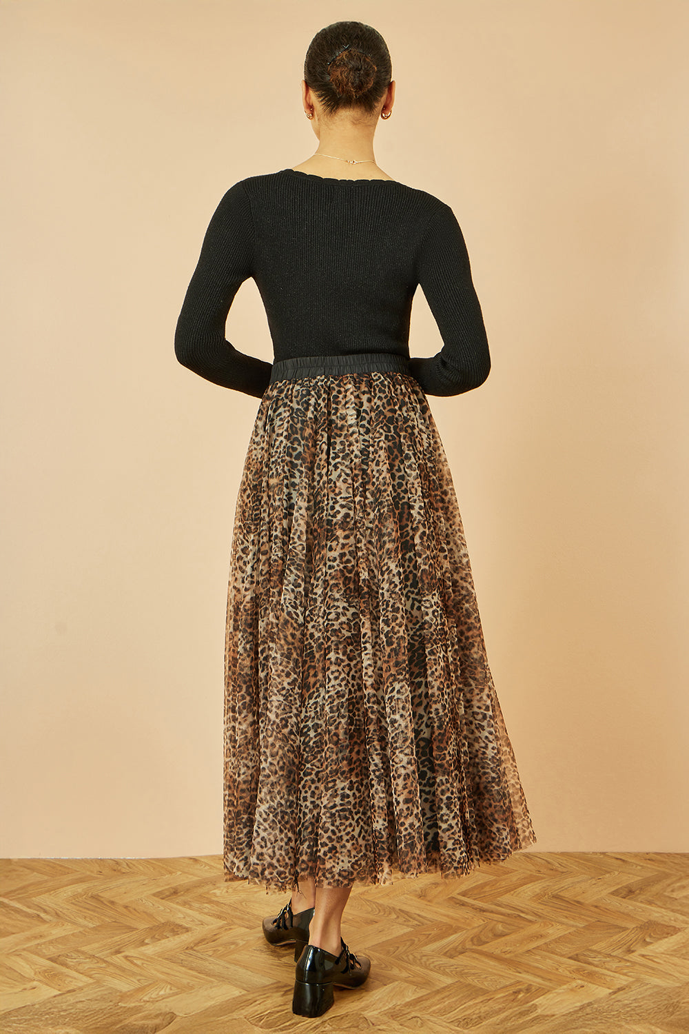 Brown Leopard Tulle Skirt | Women's Animal Print Midi Skirt