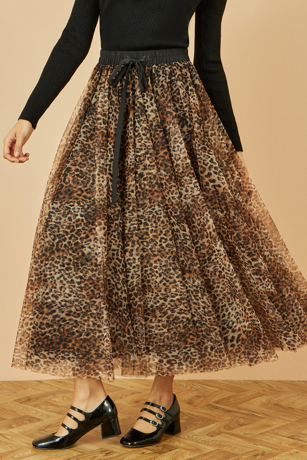 Brown Leopard Tulle Skirt | Women's Animal Print Midi Skirt
