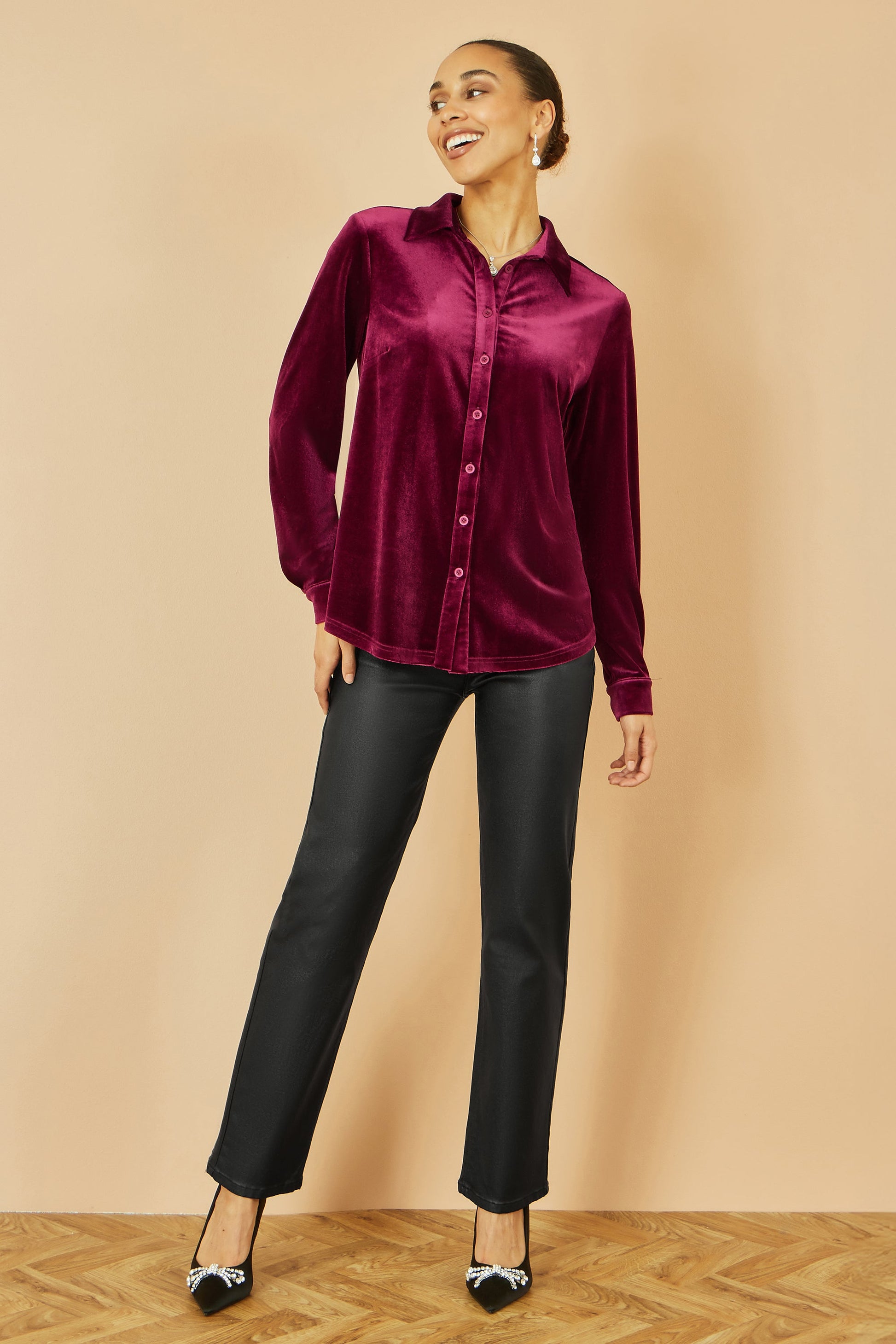 Burgundy Velvet Relaxed Fit Shirt - Sizes 8 to 24